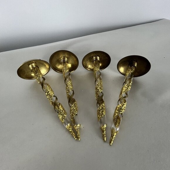 Set - 4 Hand Blown Glass Christmas Tree Candle Ornaments Gold Swirl Clipon Italy - Picture 3 of 9